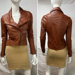 Baguda Vintage Women's XS Brown Cropped Genuine Leather Moto Biker Jacket